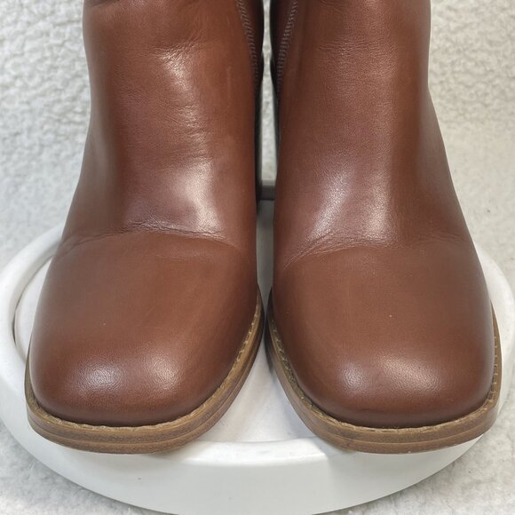 Marc Fisher Size 7.5 M Brown Leather Square Toe Block Heel Cushioned Booties - Picture 4 of 10